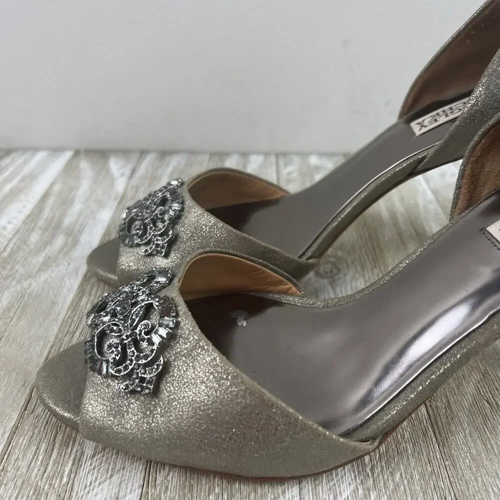 Badgley Mischka Silver Jeweled Embellished Open Toe Heels Size 9.5